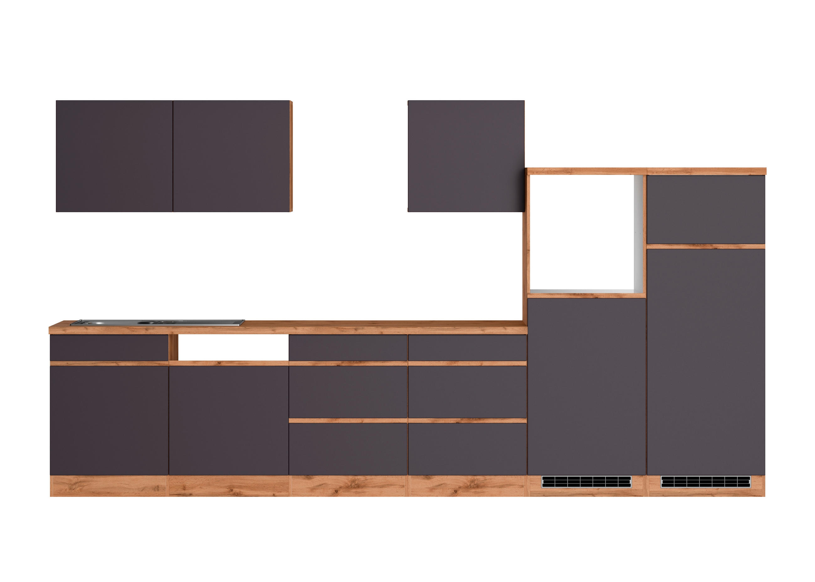 KÜCHENLEERBLOCK 360 cm   in Grau, Eiche Wotan  - Eiche Wotan/Grau, Design, Holzwerkstoff (360cm) - Held