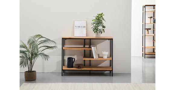 REGAL Eiche massiv Schwarz, Eichefarben  - Eichefarben/Schwarz, Trend, Holz/Metall (120/90/35cm) - Landscape