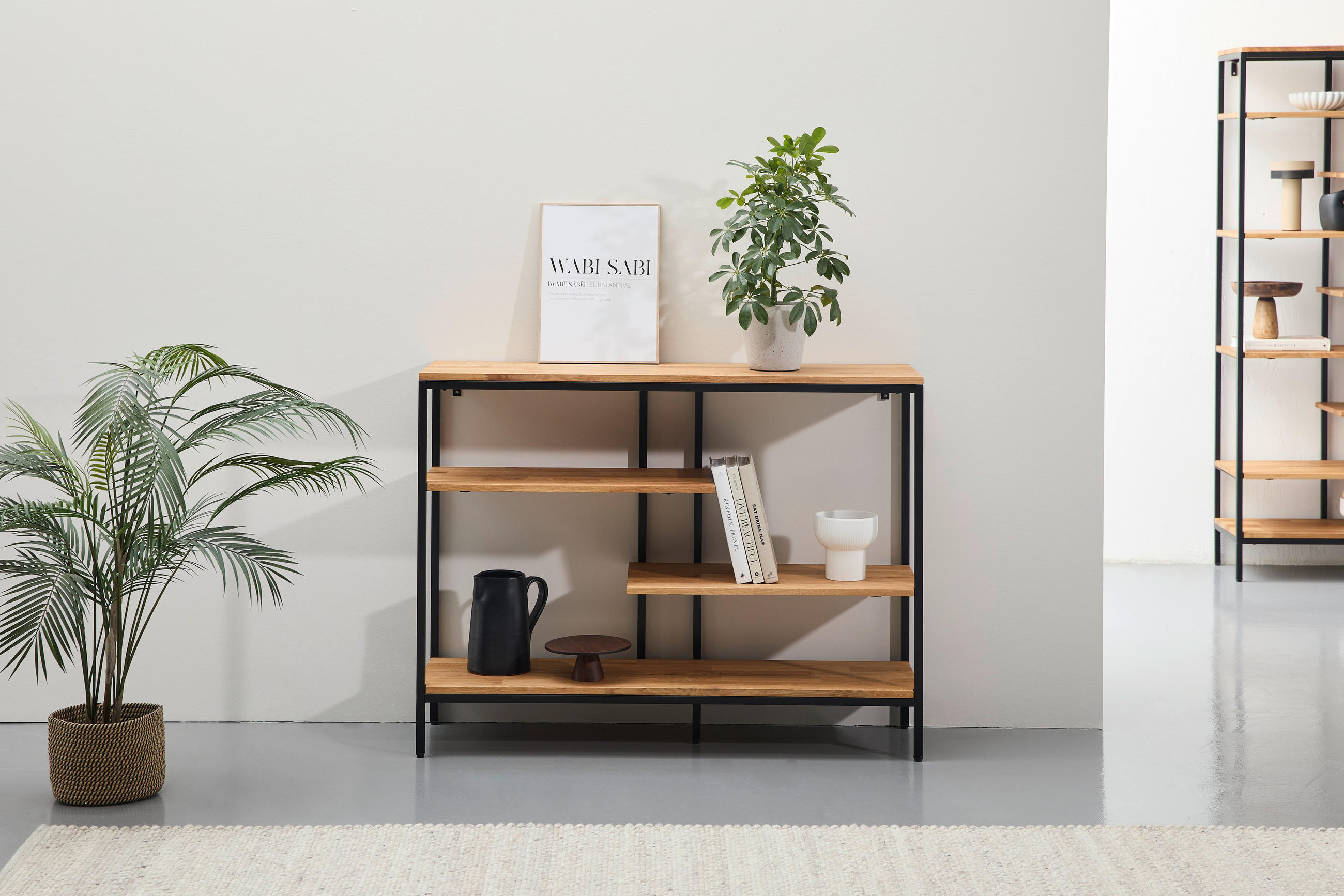 REGAL Eiche massiv Schwarz, Eichefarben  - Eichefarben/Schwarz, Trend, Holz/Metall (120/90/35cm) - Landscape