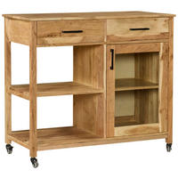 SERVIERWAGEN Akazie vollmassiv Akaziefarben  - Schwarz/Akaziefarben, Natur, Glas/Holz (100/90/48cm) - Livetastic