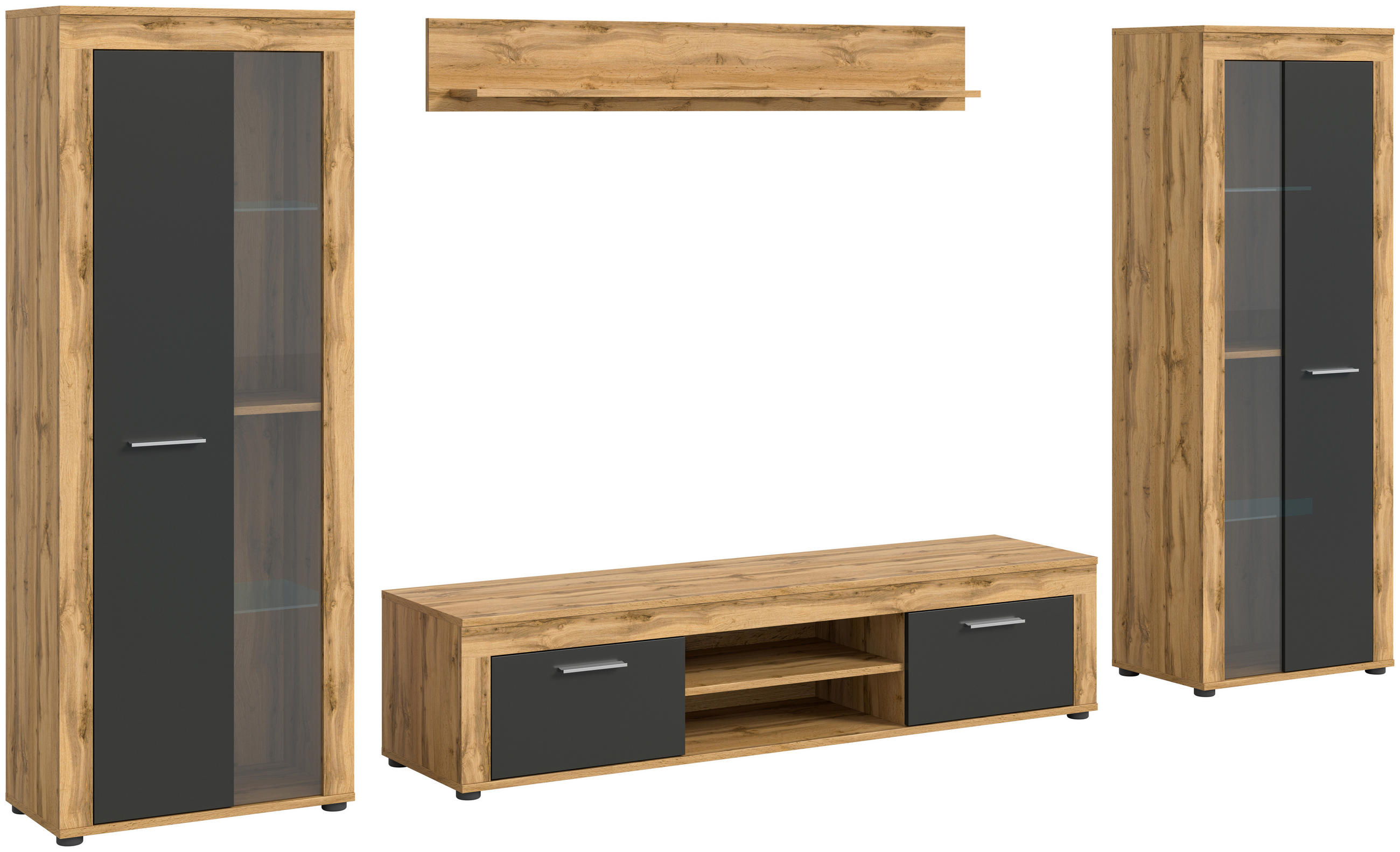 OBÝVACIA STENA, dub wotan - čierna/dub wotan, Design, kompozitné drevo/plast (310/159/35cm) - MID.YOU