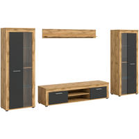 OBÝVACIA STENA, dub wotan - čierna/dub wotan, Design, kompozitné drevo/plast (310/159/35cm) - MID.YOU