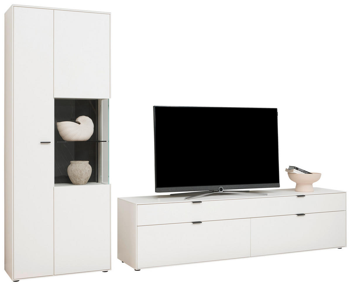 WOHNWAND  in Weiss 303/206/45 cm  - Weiss/Schwarz, Design, Glas/Keramik (303/206/45cm) - Dieter Knoll