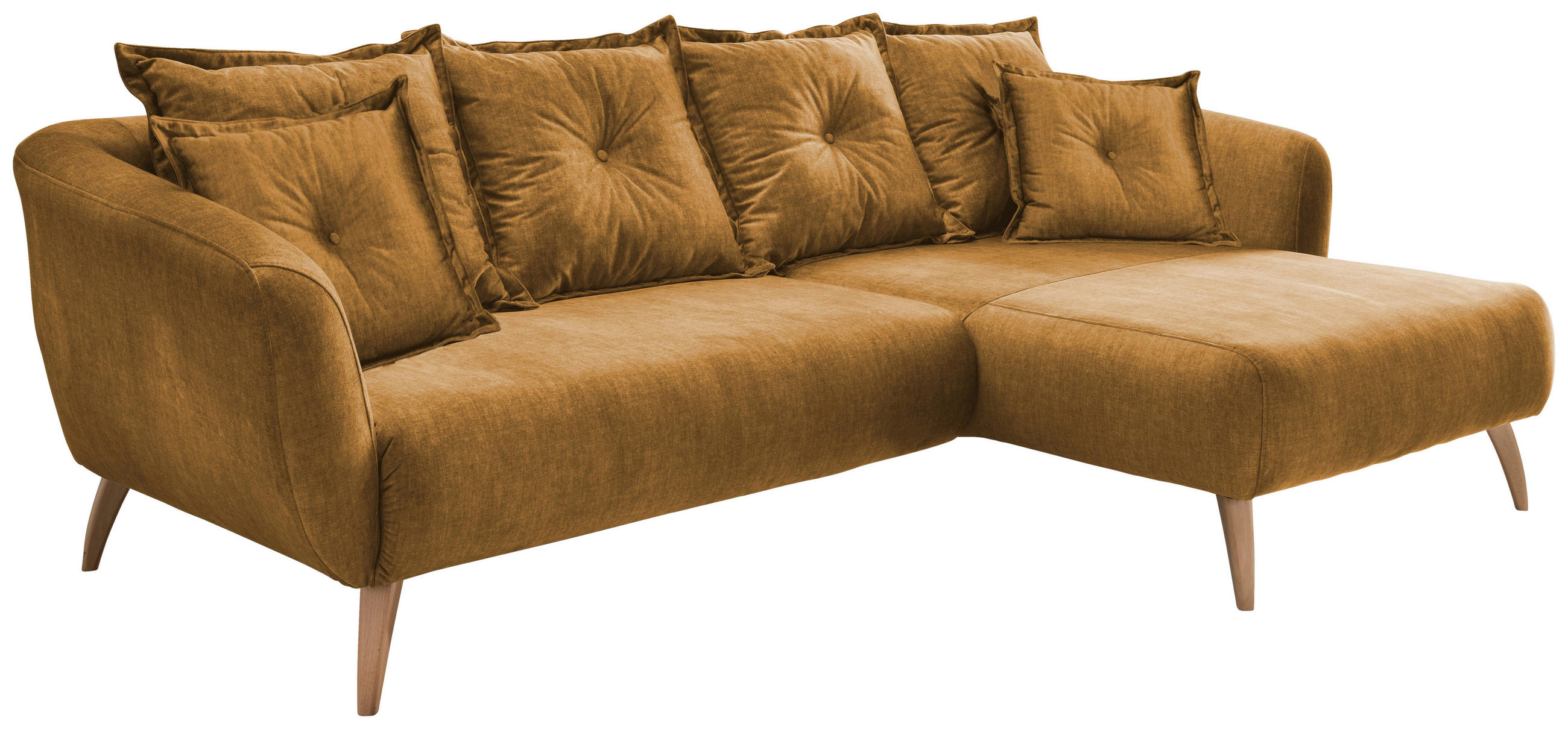 ECKSOFA in Velours Gelb 277/162 cm - Gelb/Buchefarben, MODERN, Holz/Textil (277/162cm) - Livetastic
