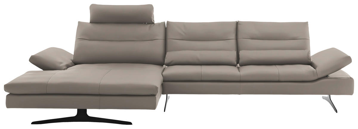 ECKSOFA Echtleder Taupe  - Taupe/Schwarz, Modern, Leder/Metall (158/342cm) - Chilliano