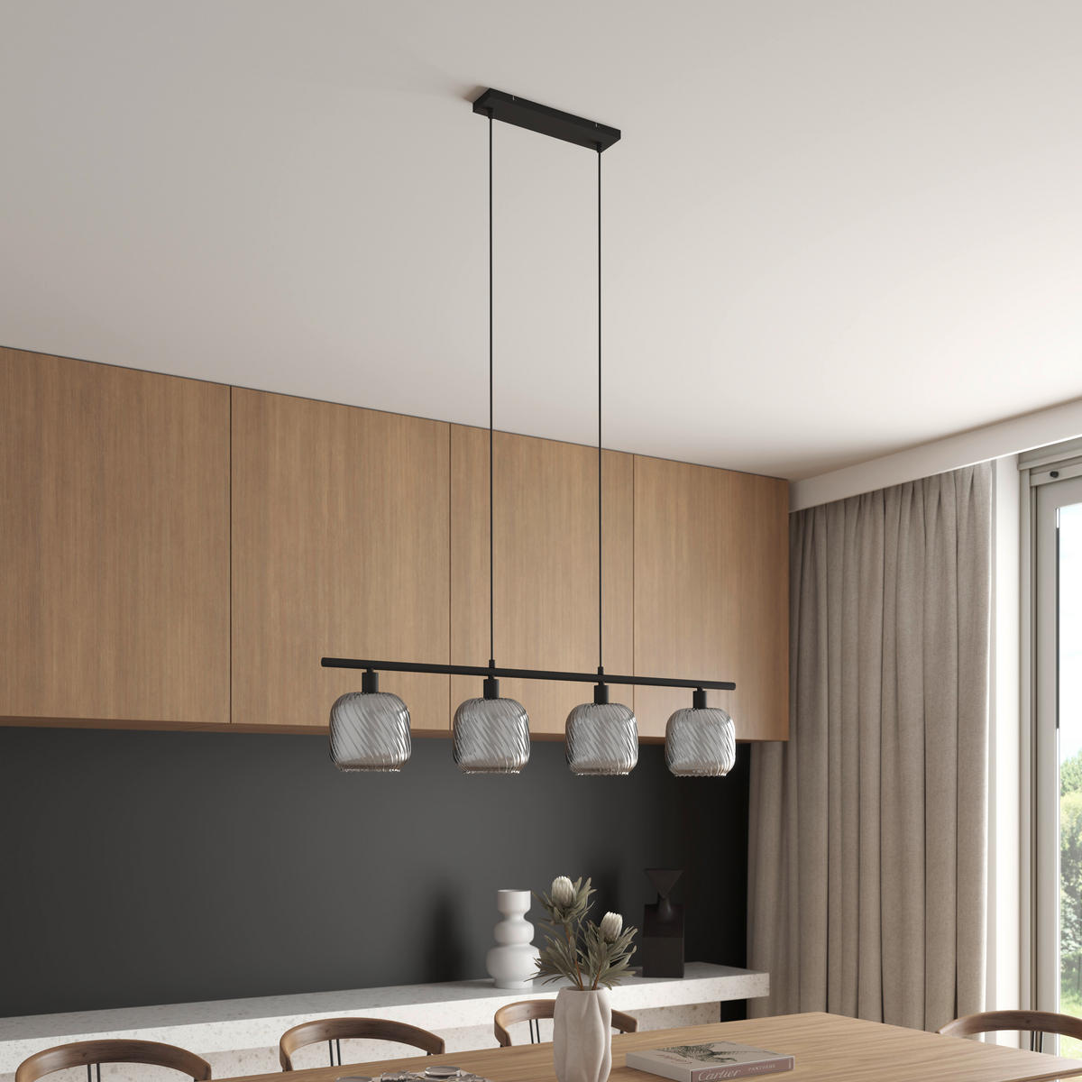 HÄNGLAMPA Asellus 100/15/150 cm  - vit/svart, Basics, metall/glas (100/15/150cm) - Novel