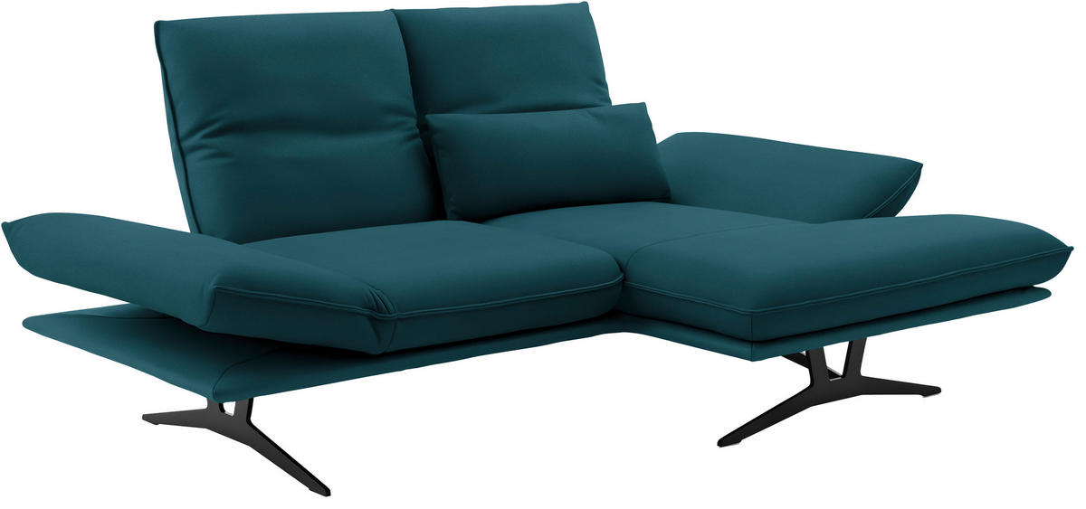 ECKSOFA in Echtleder Petrol  - Petrol/Schwarz, Design, Leder/Metall (210/130cm) - Dieter Knoll