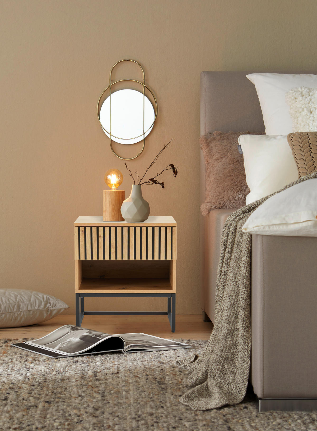 NACHTKÄSTCHEN 50/55/40 cm  in Eiche Artisan  - Schwarz/Eiche Artisan, MODERN, Holzwerkstoff/Metall (50/55/40cm) - Xora