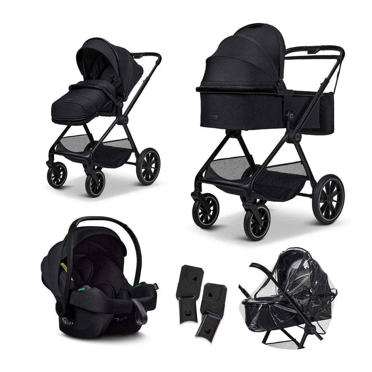 KINDERWAGENSET  Clicc Set  Onyx Melange  - Schwarz, Basics, Textil (84/61/114cm) - Moon