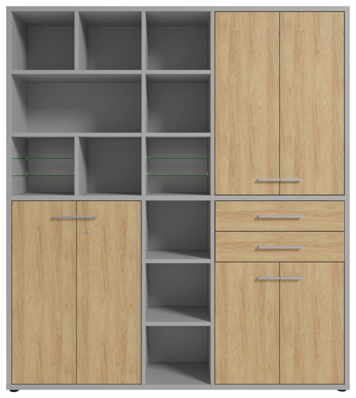 AKTENSCHRANK Eiche Hellgrau, Hickory  - Hellgrau/Hickory, MODERN, Glas/Holz (191/215,4/40cm)