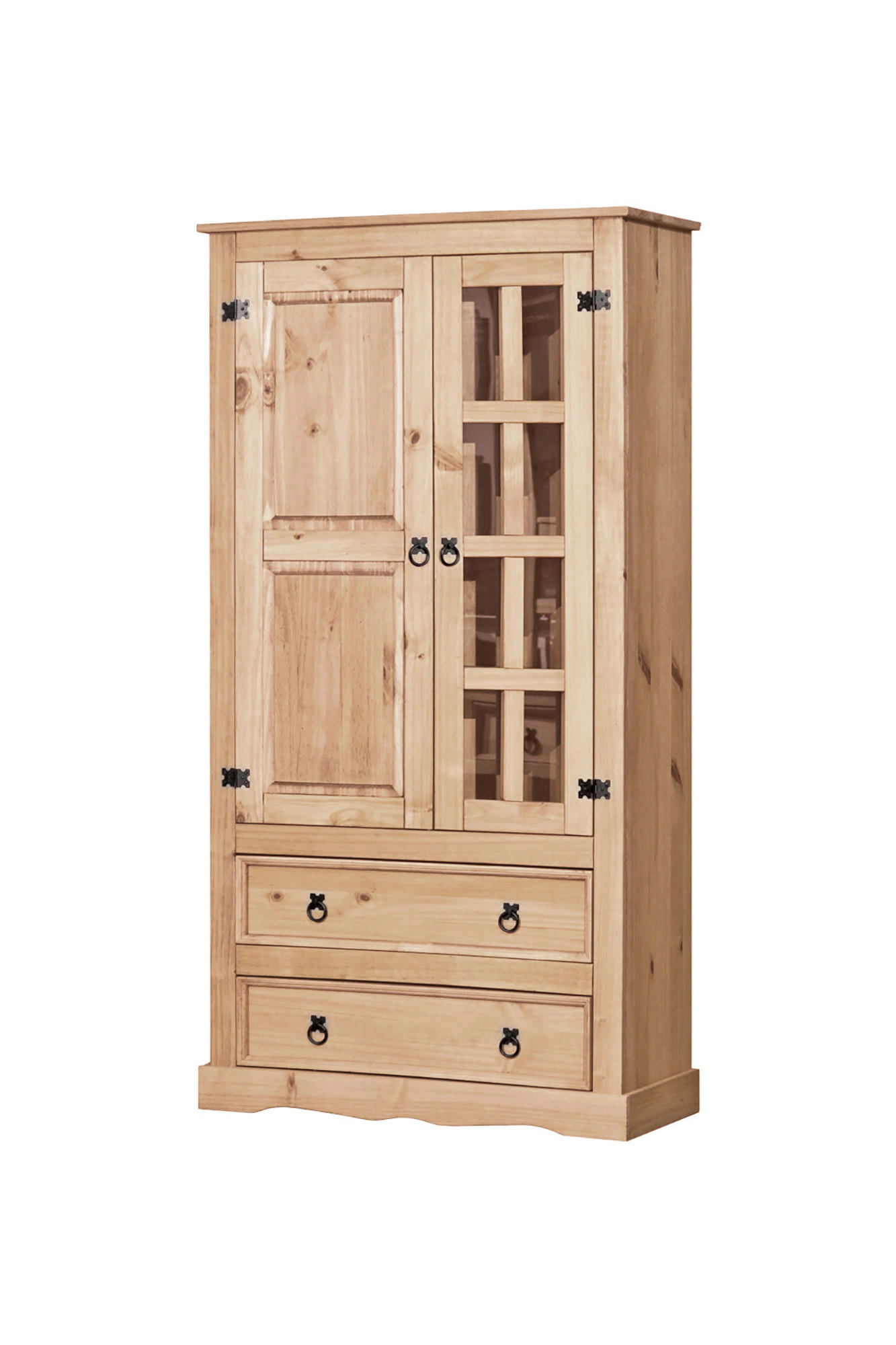 VITRINE  in massiv Kiefer Honig  - Klar/Schwarz, Natur, Glas/Holz (100/190/41cm) - Livetastic