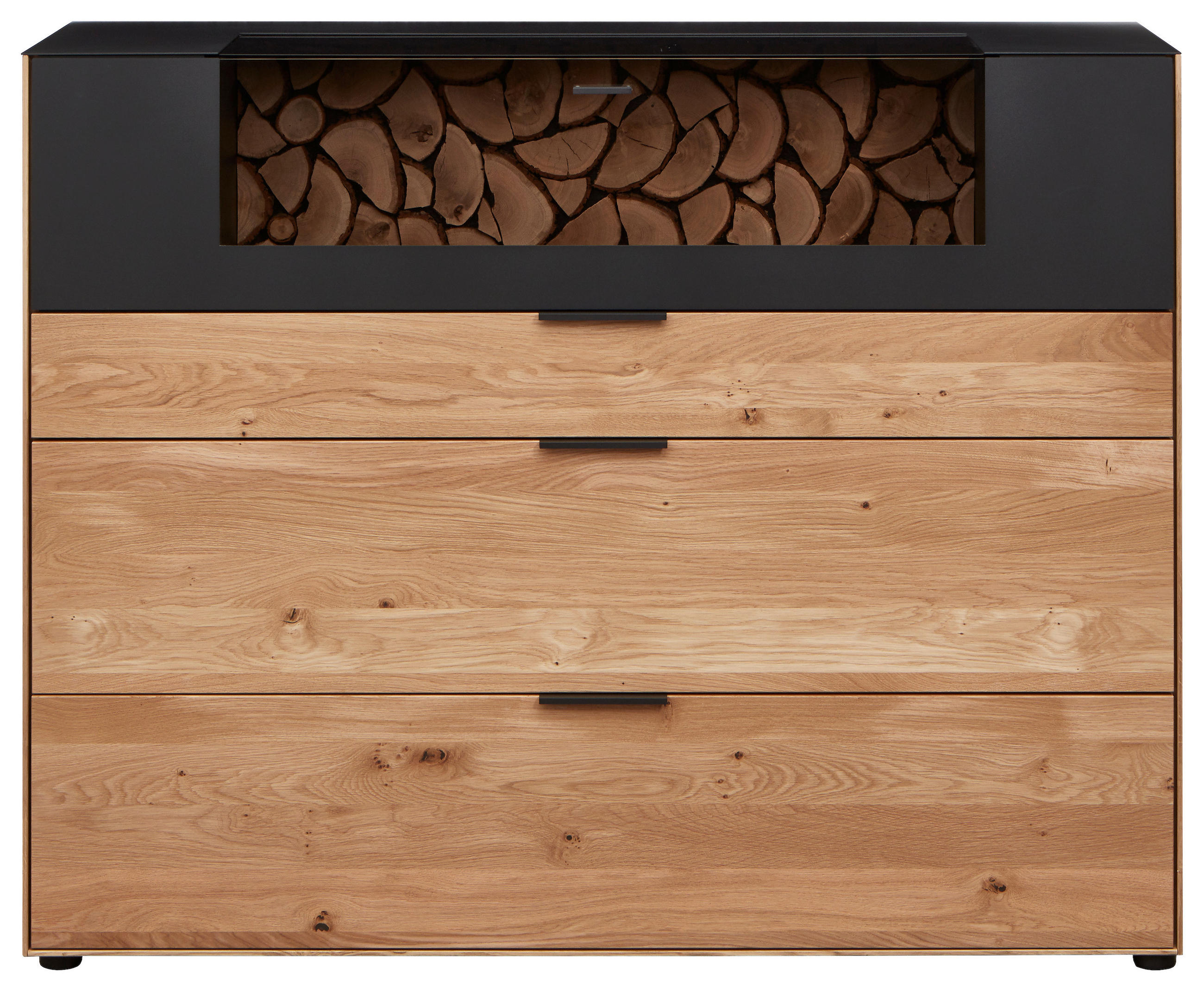 HIGHBOARD Schwarz, Wildeiche  145,9/115,4/45,2 cm  - Wildeiche/Schwarz, Design, Glas/Holz (145,9/115,4/45,2cm) - Valdera