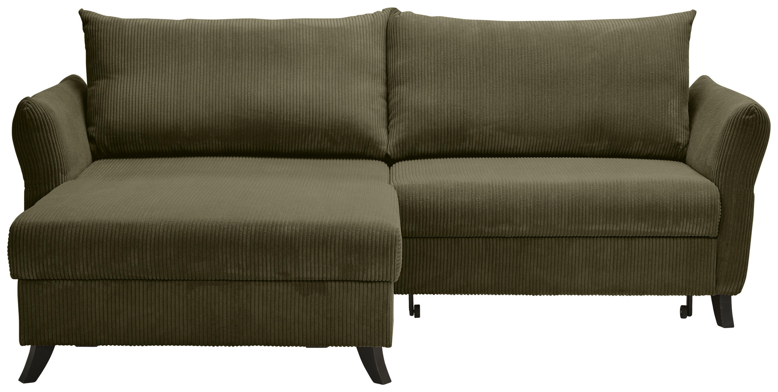 ECKSOFA Cord Olivgrün  - Schwarz/Olivgrün, Romantik / Landhaus, Holz/Textil (245/159cm) - Stylife