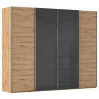 SCHWEBETÜRENSCHRANK Schwarz, Eiche Artisan  - Chromfarben/Schwarz, Konventionell, Glas/Holzwerkstoff (271/235/68cm) - Novel