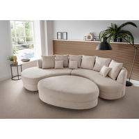 Wohnlandschaft inkl. HockerOttomane links, organische Form  in Cord Beige  - Beige/Schwarz, Design, Kunststoff/Textil (160/300cm) - Livetastic