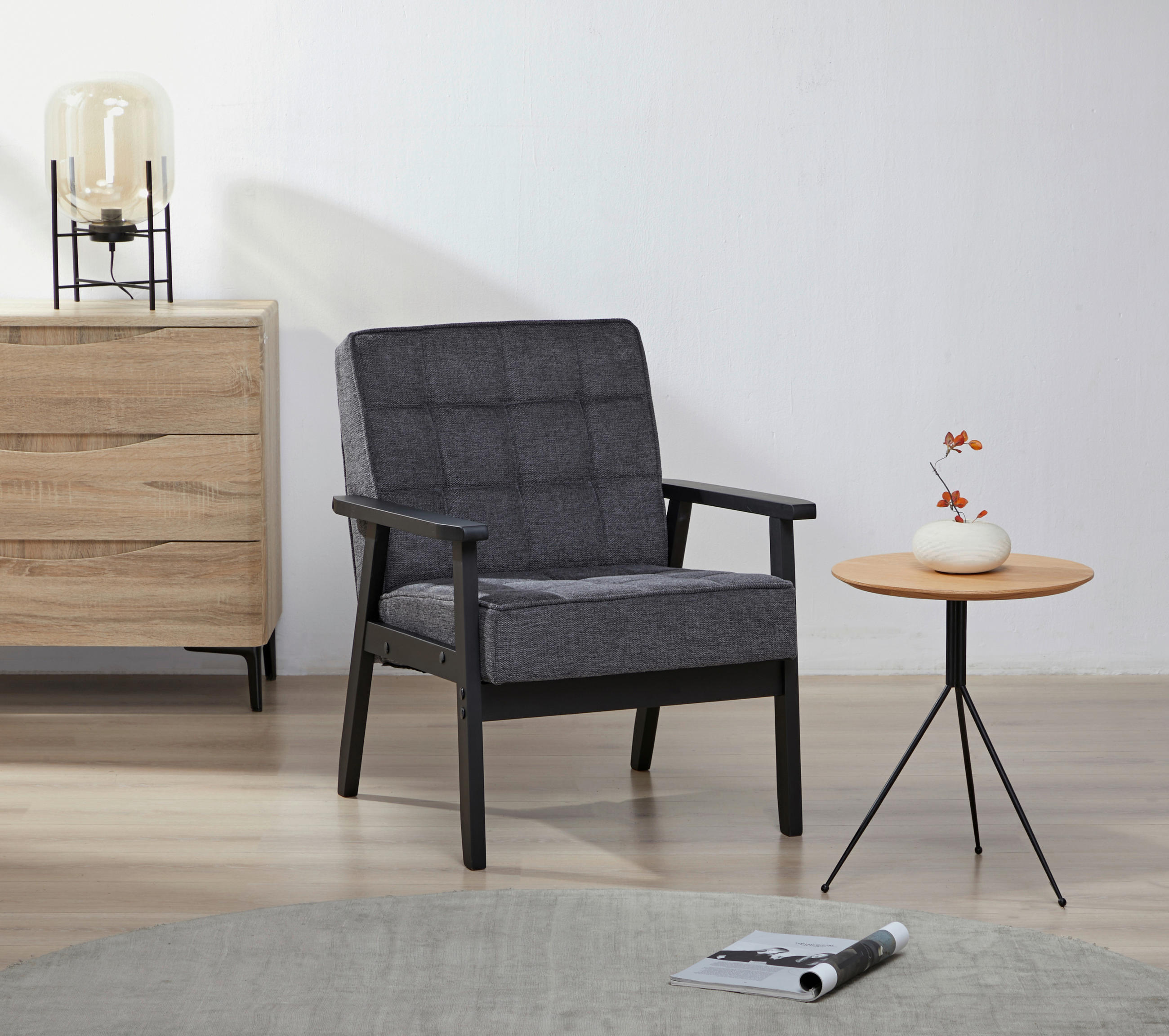 SESSEL in Webstoff Grau  - Schwarz/Grau, Design, Holz/Textil (64/77,5/67cm) - Ti'me