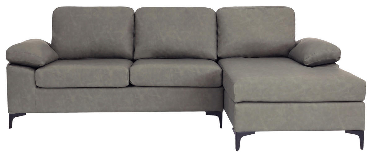 ECKSOFA in Lederlook Grau  - Schwarz/Grau, Konventionell, Kunststoff/Textil (262/135cm) - MID.YOU