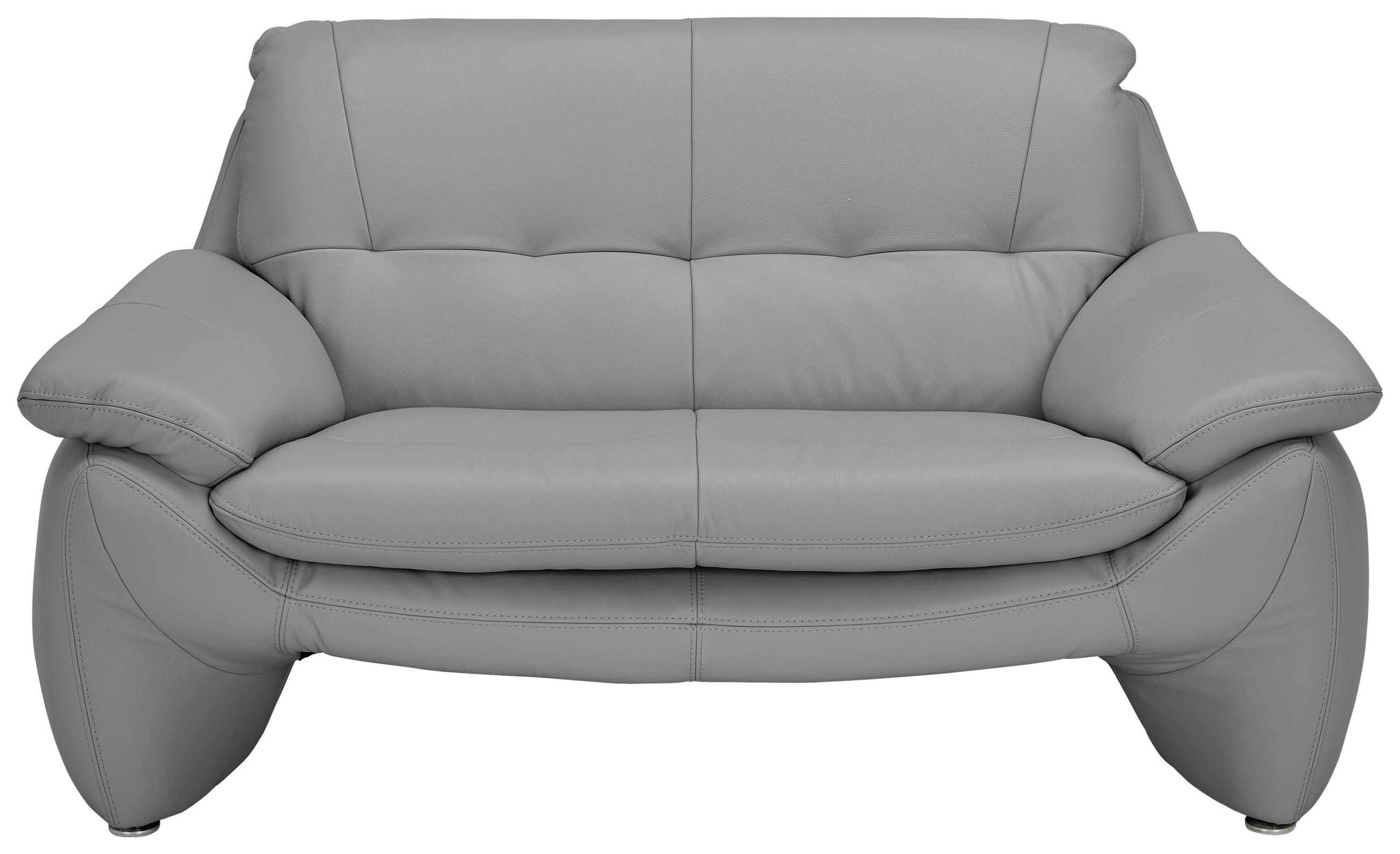 2-SITZER-SOFA Grau Echtleder  - Silberfarben/Grau, KONVENTIONELL, Leder/Metall (154/86/91cm) - Celina Home