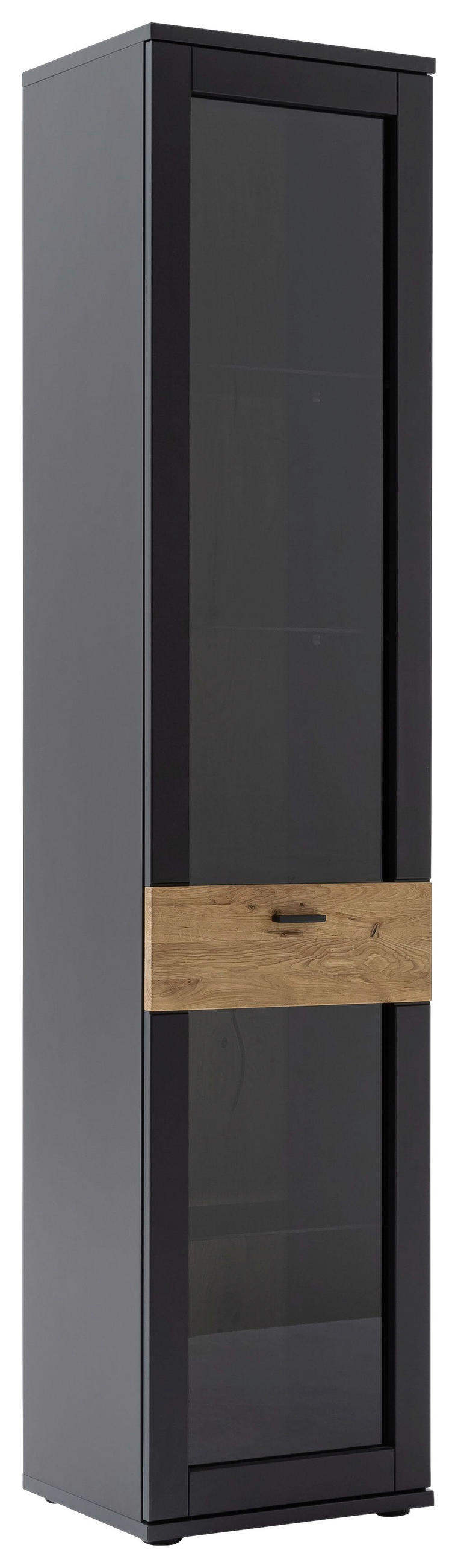 VITRINE  in furniert, massiv Grau, Schwarz, Eichefarben - Eichefarben/Anthrazit, Design, Glas/Holzwerkstoff (45/201/37cm) - Novel