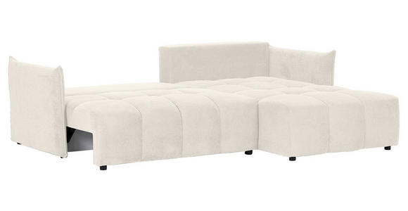 ECKSOFA Creme Plüsch Zierkissen, Rückenkissen, Bettkasten, Schlaffunktion, Rücken echt, Liegefläche im Originalstoff  - Creme/Schwarz, KONVENTIONELL, Kunststoff/Textil (253/192cm) - Carryhome