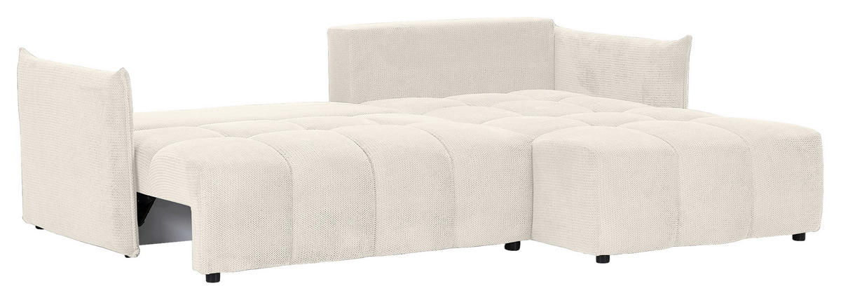 ECKSOFA Creme Plüsch Zierkissen, Rückenkissen, Bettkasten, Schlaffunktion, Rücken echt, Liegefläche im Originalstoff  - Creme/Schwarz, KONVENTIONELL, Kunststoff/Textil (253/192cm) - Carryhome