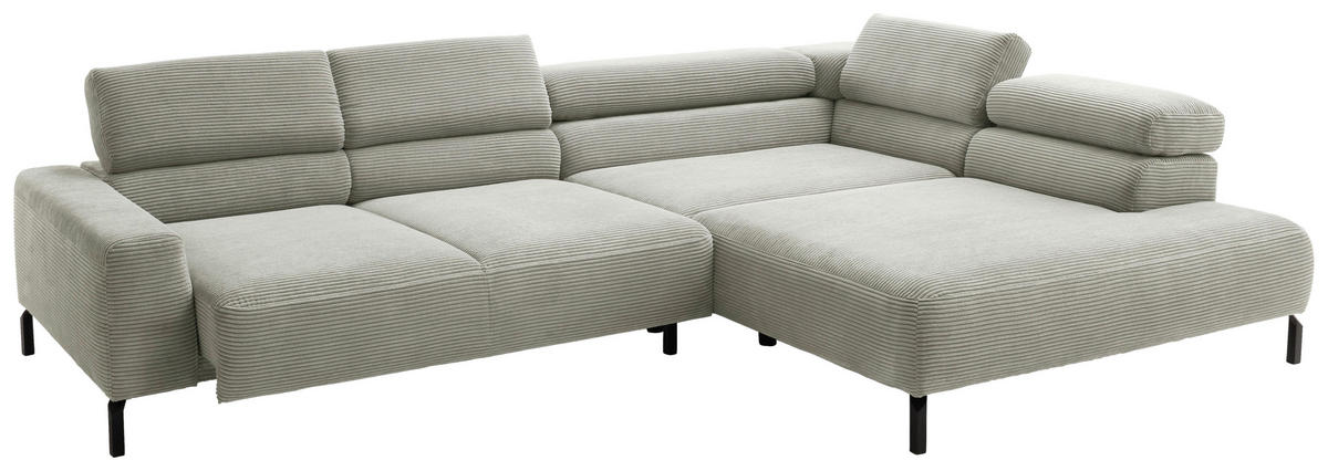 ECKSOFA inkl. Funktion in Cord Graubraun  - Graubraun/Schwarz, Modern, Textil/Metall (309/219cm) - Pure Home Lifestyle