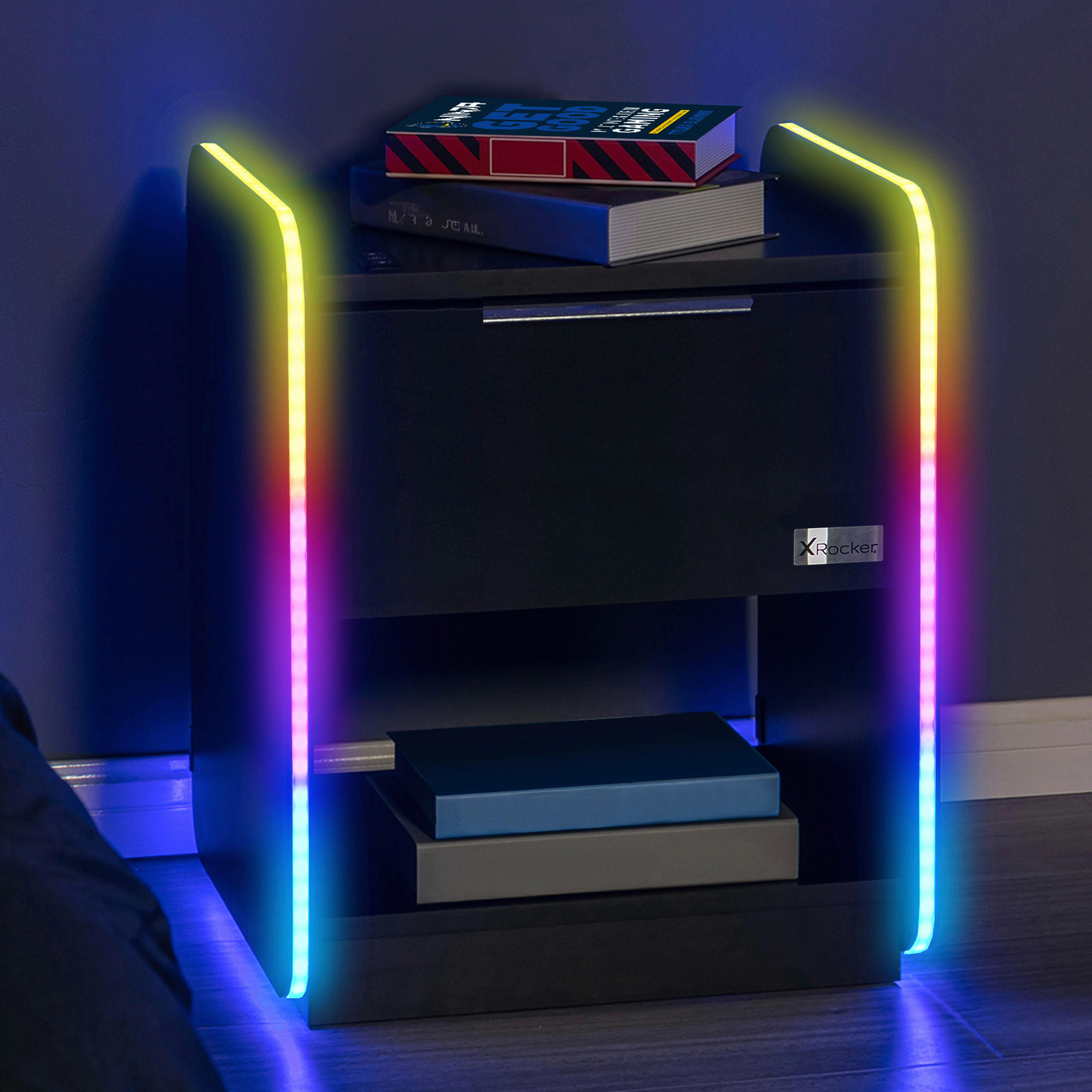 NACHTSCHRANK 45/55,5/40 cm - Grau Hochglanz/Schwarz, MODERN, Holzwerkstoff/Metall (45/55,5/40cm) - X Rocker