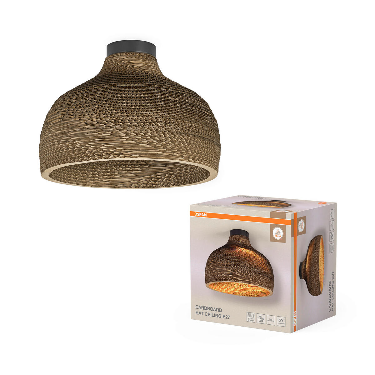 DECKENLEUCHTE  36/27.5 cm    - Braun, Natur, Karton/Metall (36/27.5cm) - Osram