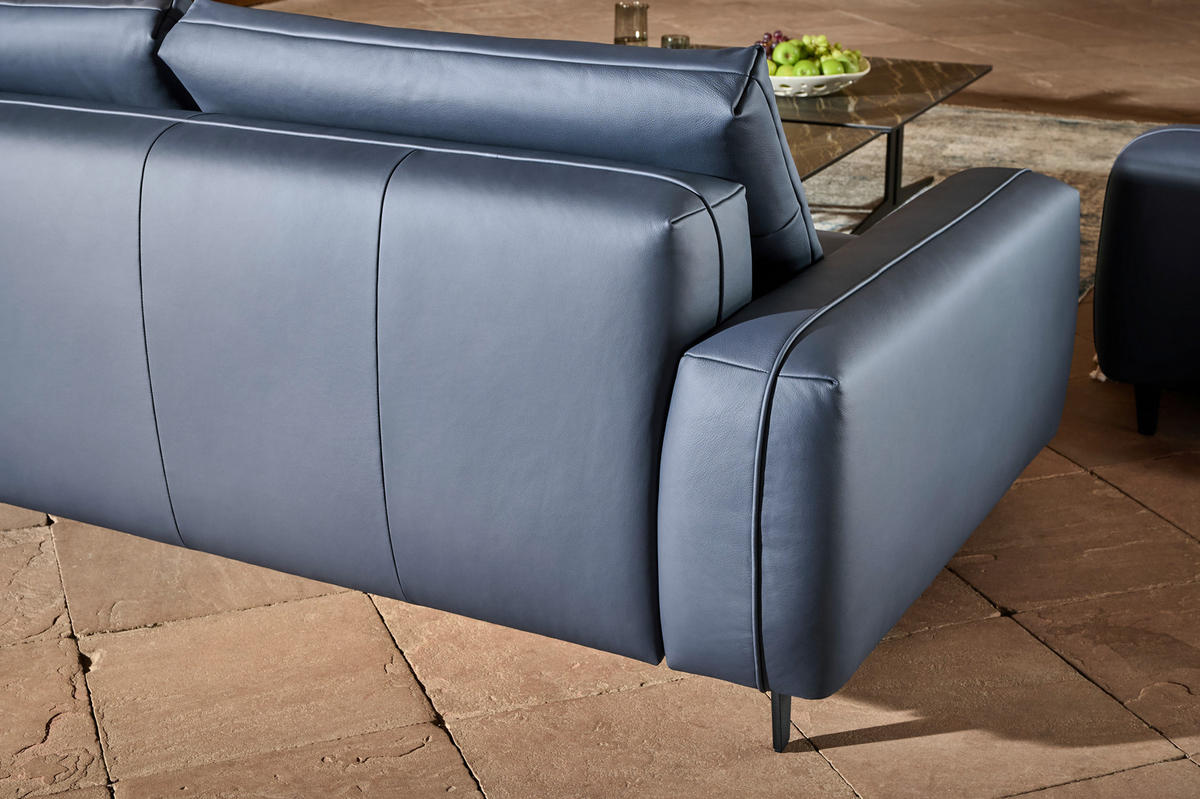 3-SITZER-SOFA in Echtleder Dunkelblau  - Anthrazit/Dunkelblau, Design, Leder/Metall (230/70/109cm) - Johann Jakob