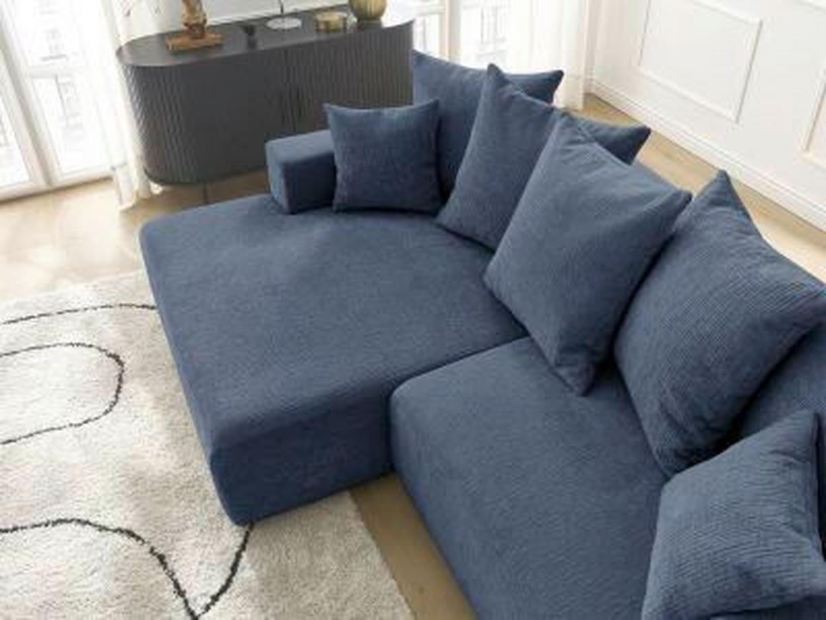 ECKSOFA Ottomane links  ATILLA Dunkelblau Struktur  - Schwarz/Dunkelblau, MODERN, Kunststoff/Textil (149/244cm)