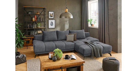 ECKSOFA in Chenille Dunkelgrau  - Dunkelgrau/Schwarz, MODERN, Textil/Metall (290/182cm) - Hom`in