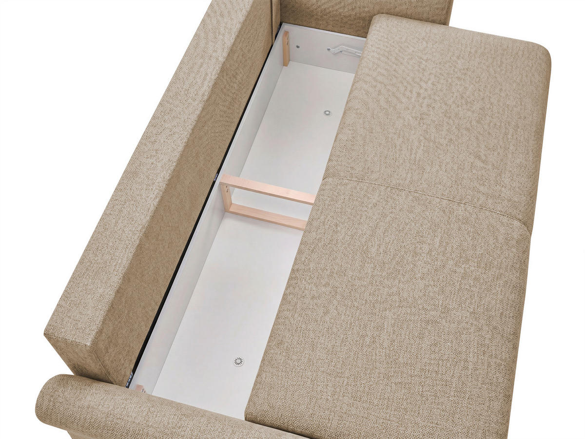 SCHLAFSOFA Flachgewebe, Struktur Beige  inkl. Zierkissen, Rückenkissen, Bettkasten, Schlaffunktion, Rücken echt  - Beige/Schwarz, Design, Textil (244/88/100cm) - P & B