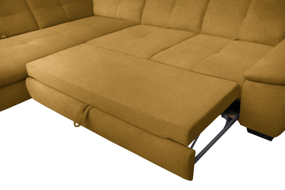 ECKSOFA in Flachgewebe Currygelb  313/242 cm  - Currygelb/Schwarz, Design, Textil/Metall (313/242cm) - Xora