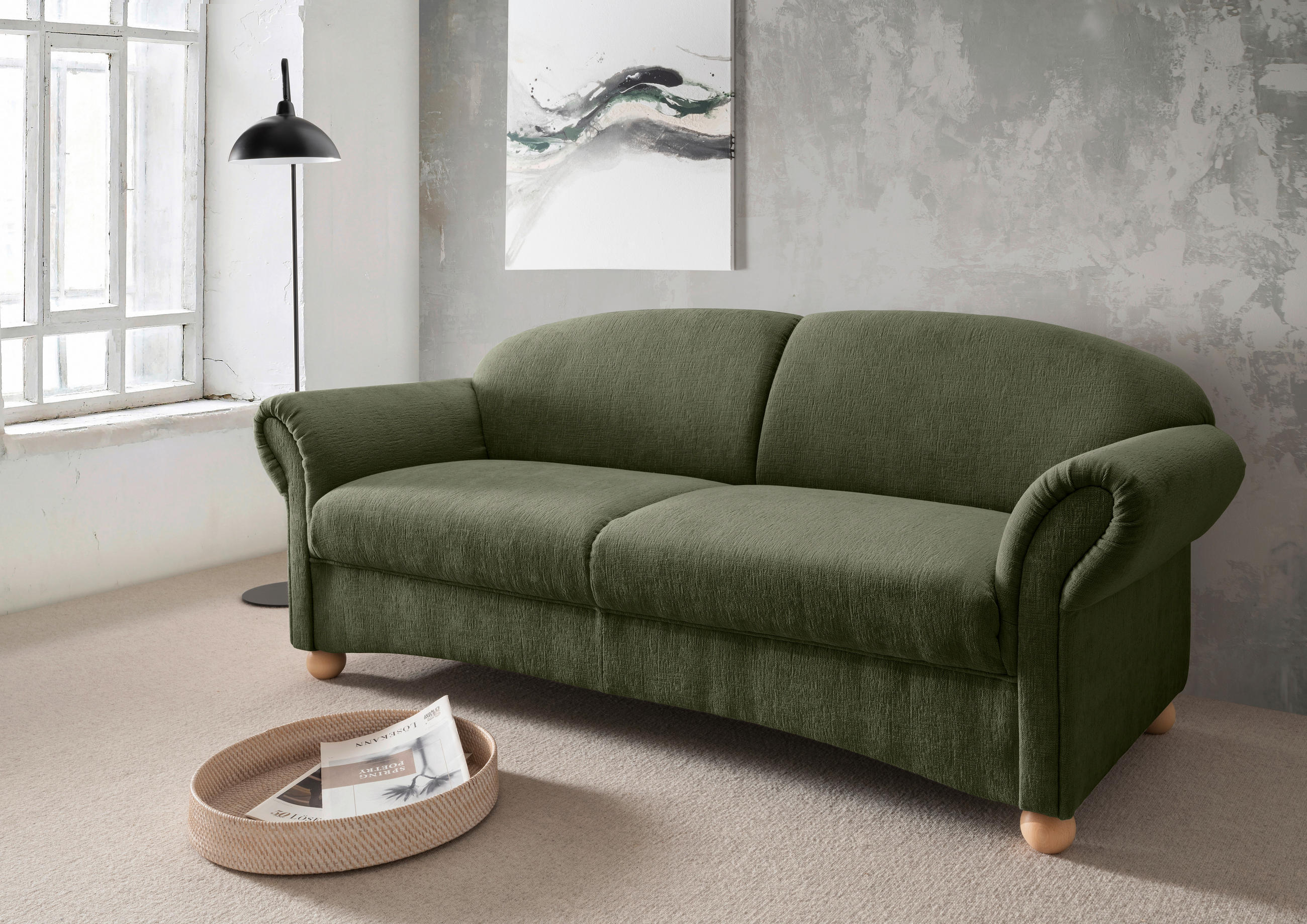 2,5-SITZER Mikrofaser Grün  - Wildeiche/Grün, KONVENTIONELL, Holz/Textil (198/84/80cm) - Livetastic