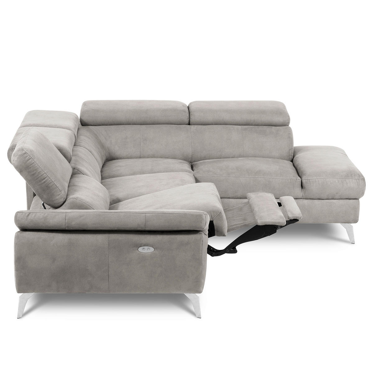 ECKSOFA SONO in Lederlook Grau Armteilverstellung, Kopfteilverstellung  265/210 cm  - Chromfarben/Grau, Design, Textil/Metall (265/210cm) - Livetastic