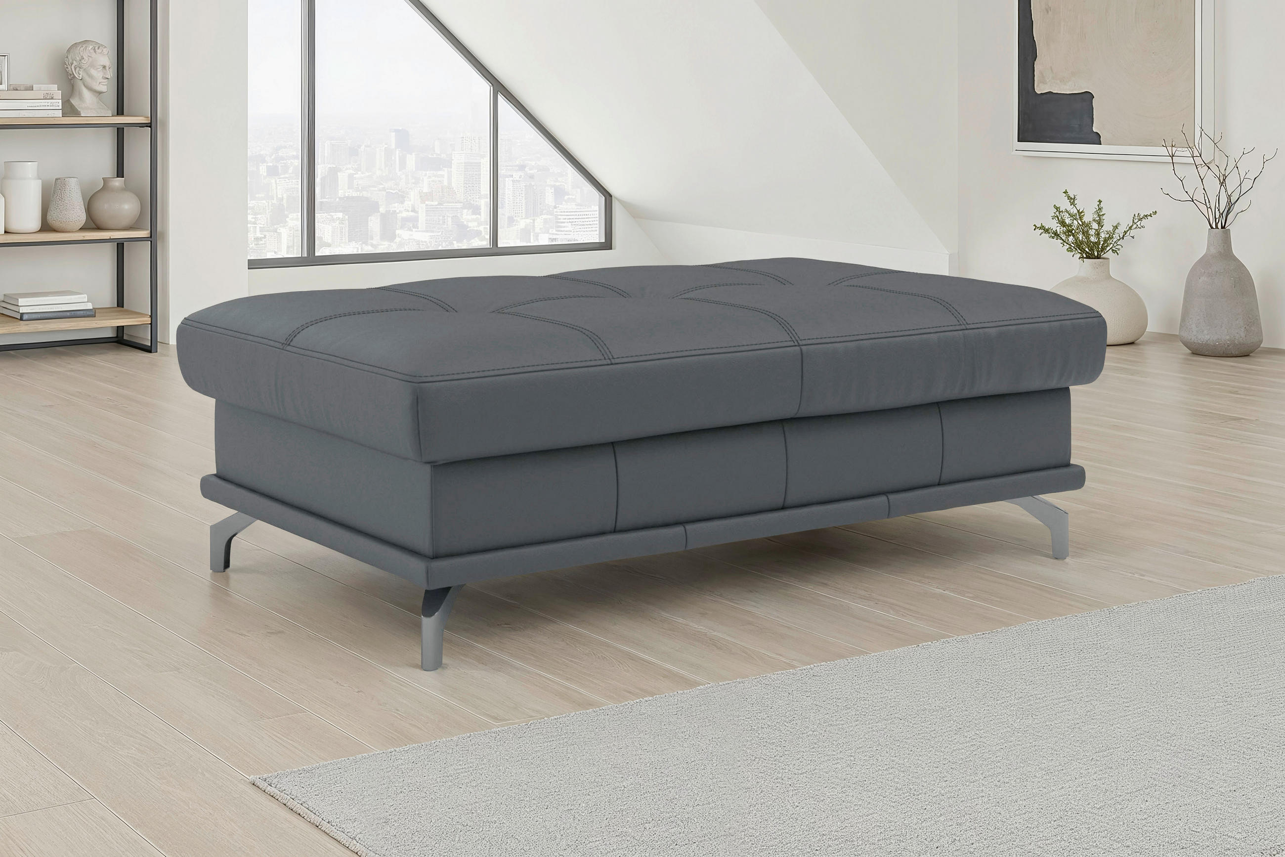 HOCKER COSTELLO E Echtleder Schwarz  - Schwarz, Basics, Leder/Metall (133/47/72cm) - Sit & More