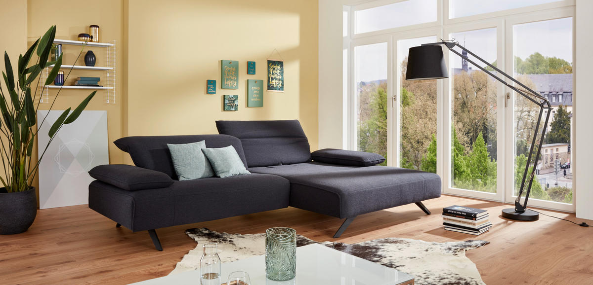 ECKSOFA in Flachgewebe Dunkelblau  280/164 cm  - Anthrazit/Dunkelblau, Design, Textil/Metall (280/164cm) - Johann Jakob
