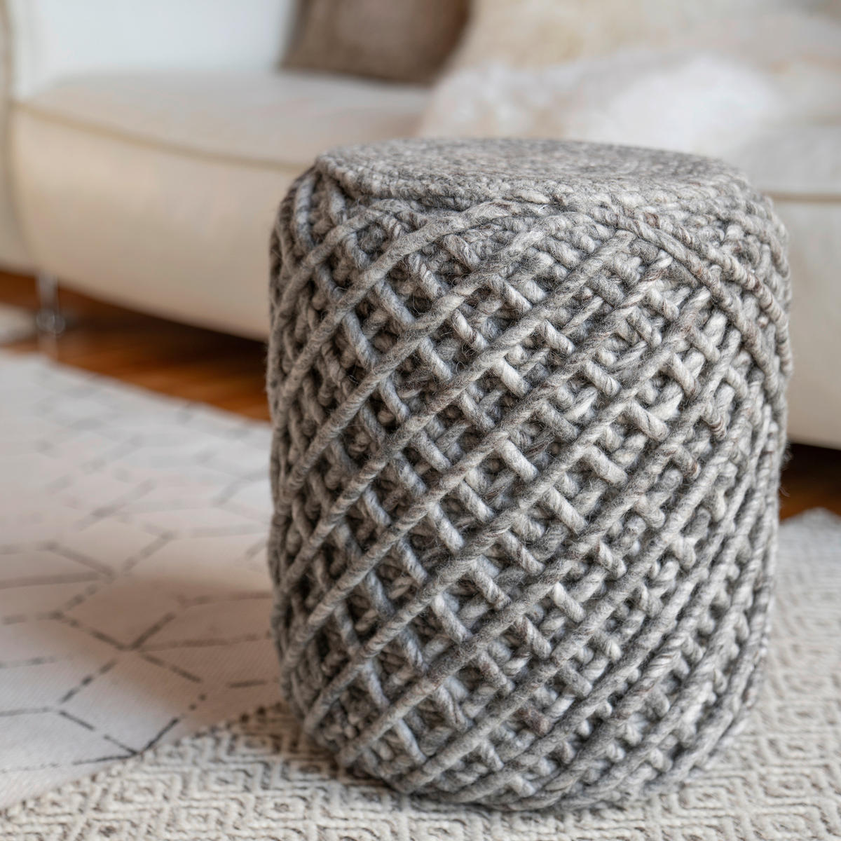 POUF Textilgeflecht Abstraktes 40/40 cm  - Silberfarben, Trend, Textil (40/40cm) - Obsession