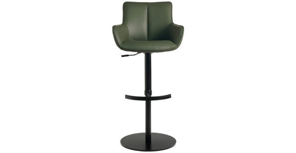 BARHOCKER Echtleder Grün, Schwarz Eisen Lederauswahl, Sitzfläche 360° drehbar, automatische Rückholfunktion - Schwarz/Grün, Design, Leder/Metall (54/92-112/55cm) - Novel