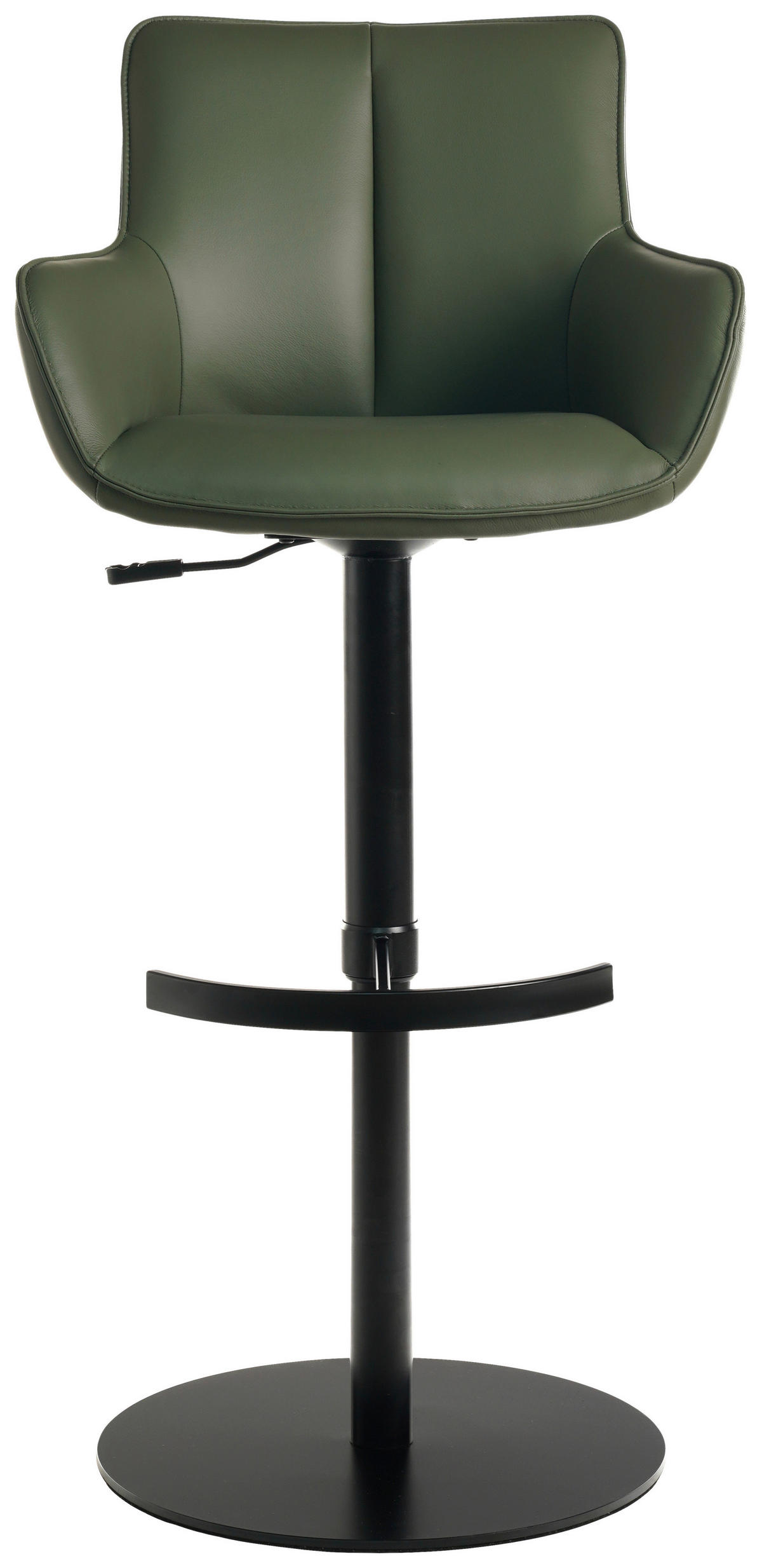 BARHOCKER Echtleder Grün, Schwarz Eisen Lederauswahl, Sitzfläche 360° drehbar, automatische Rückholfunktion  - Schwarz/Grün, Design, Leder/Metall (54/92-112/55cm) - Novel