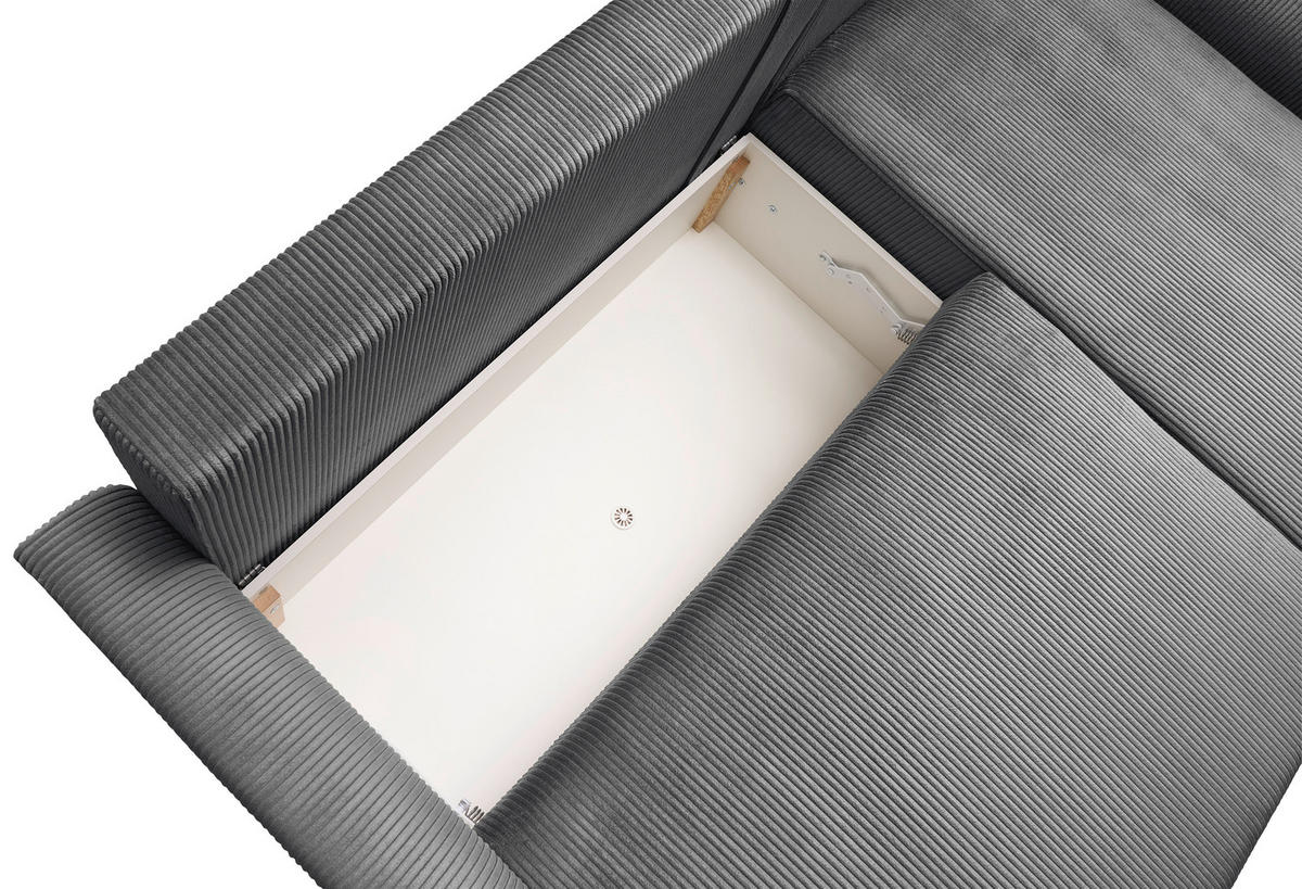 ECKSOFA KIMMY Grau Cord Zierkissen, Rückenkissen, Bettkasten  - Schwarz/Grau, Design, Kunststoff/Textil (233/146cm) - P & B