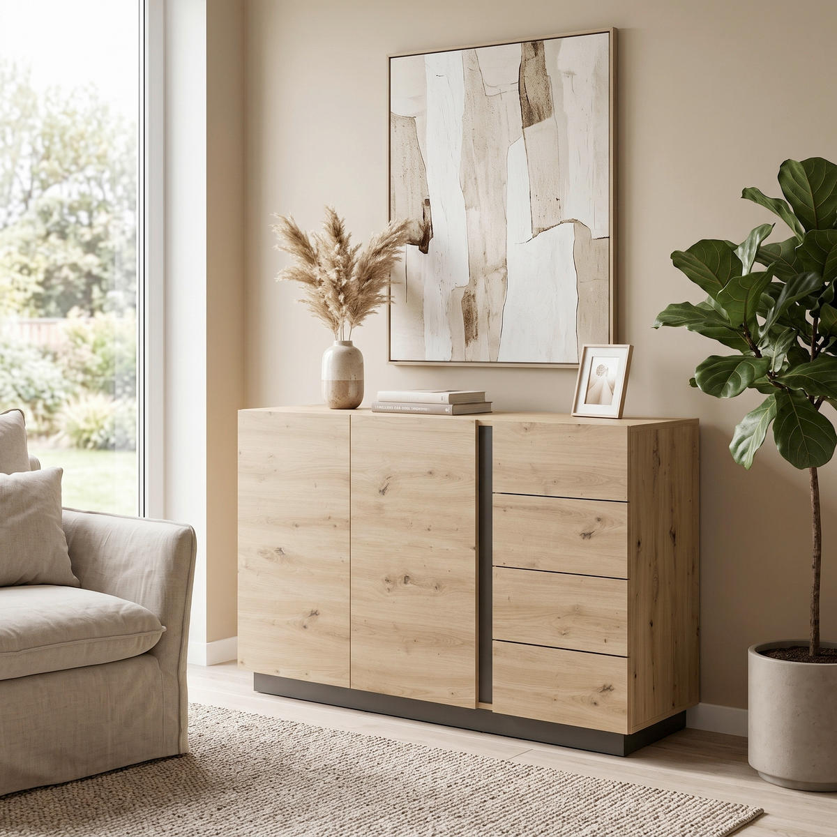 SIDEBOARD  138/91/40 cm 4 Schublade(n)  - Eiche Artisan/Grau, Design, Holzwerkstoff (138/91/40cm) - MID.YOU