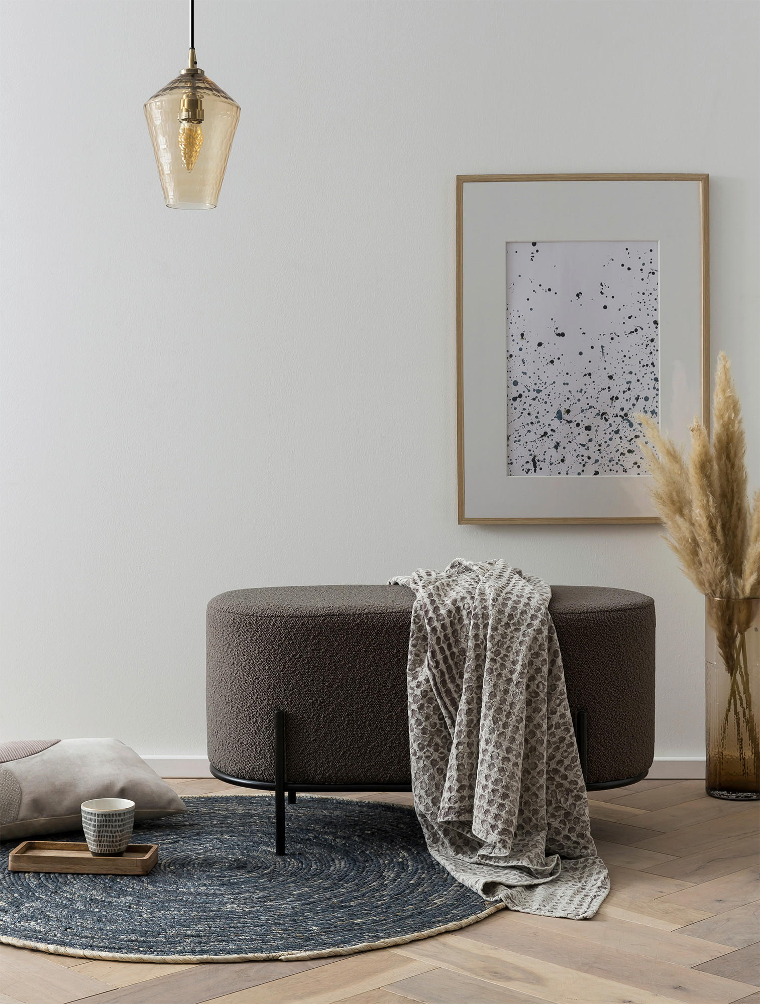 HOCKER Bouclé Anthrazit  - Anthrazit/Schwarz, MODERN, Textil/Metall (80/42/40cm) - Livetastic