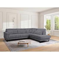 ECKSOFA ICON in Cord Dunkelgrau  284/253 cm  - Dunkelgrau/Schwarz, KONVENTIONELL, Holzwerkstoff/Textil (284/253cm) - Livetastic