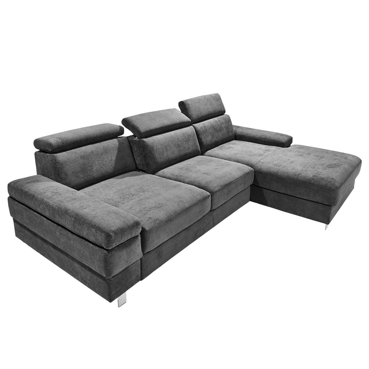 ECKSOFA in Webstoff Anthrazit  - Anthrazit/Silberfarben, KONVENTIONELL, Textil/Metall (182/82/260cm) - Trendmanufaktur