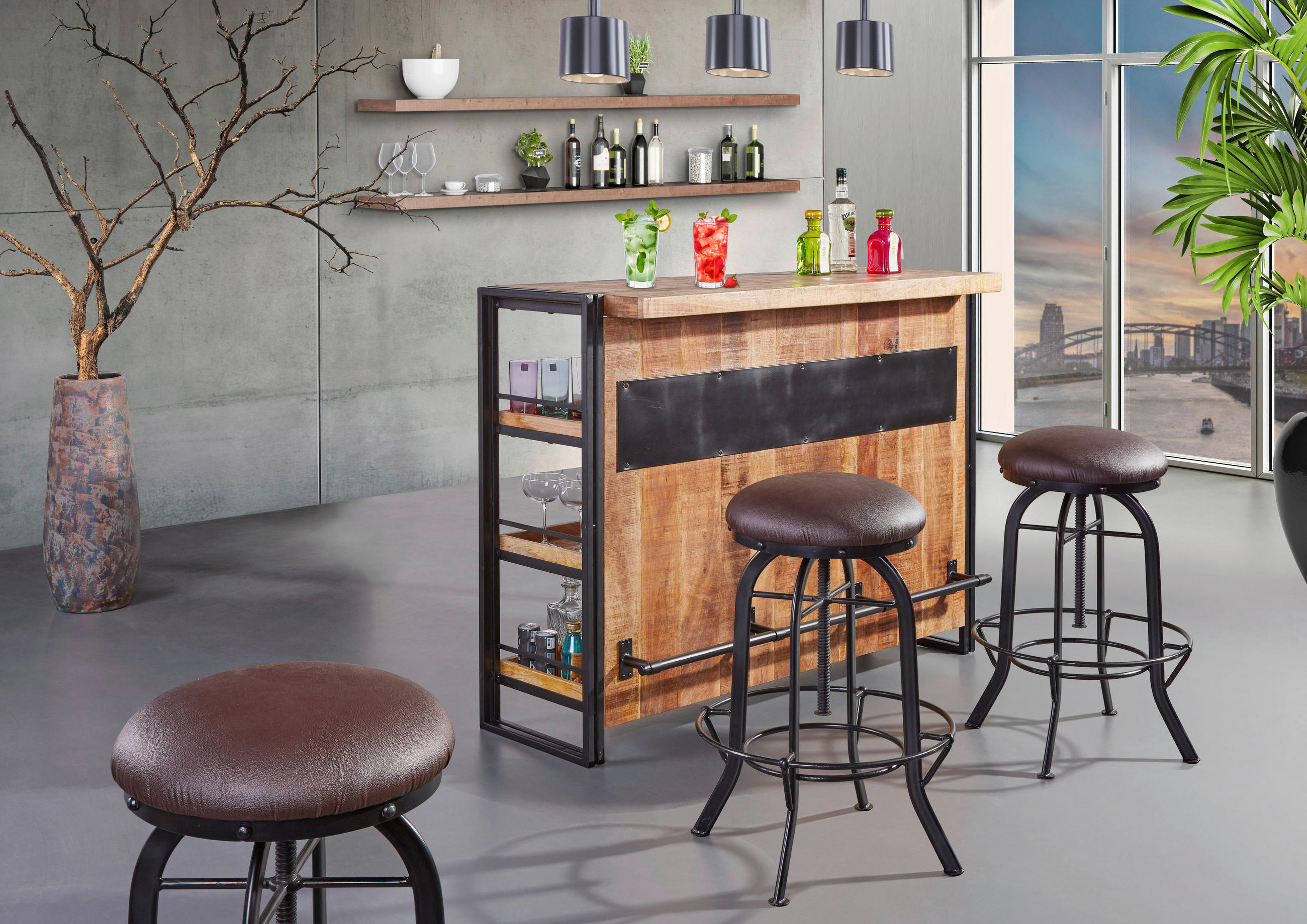 BAR in Naturfarben, Schwarz - Schwarz/Naturfarben, Design, Holz/Metall (140/105/52cm) - Landscape