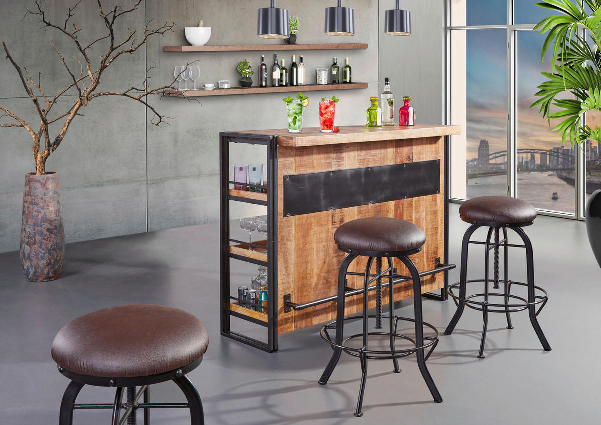 BAR Mangoholz massiv Naturfarben, Schwarz  - Schwarz/Naturfarben, Design, Holz/Metall (140/105/52cm) - Landscape