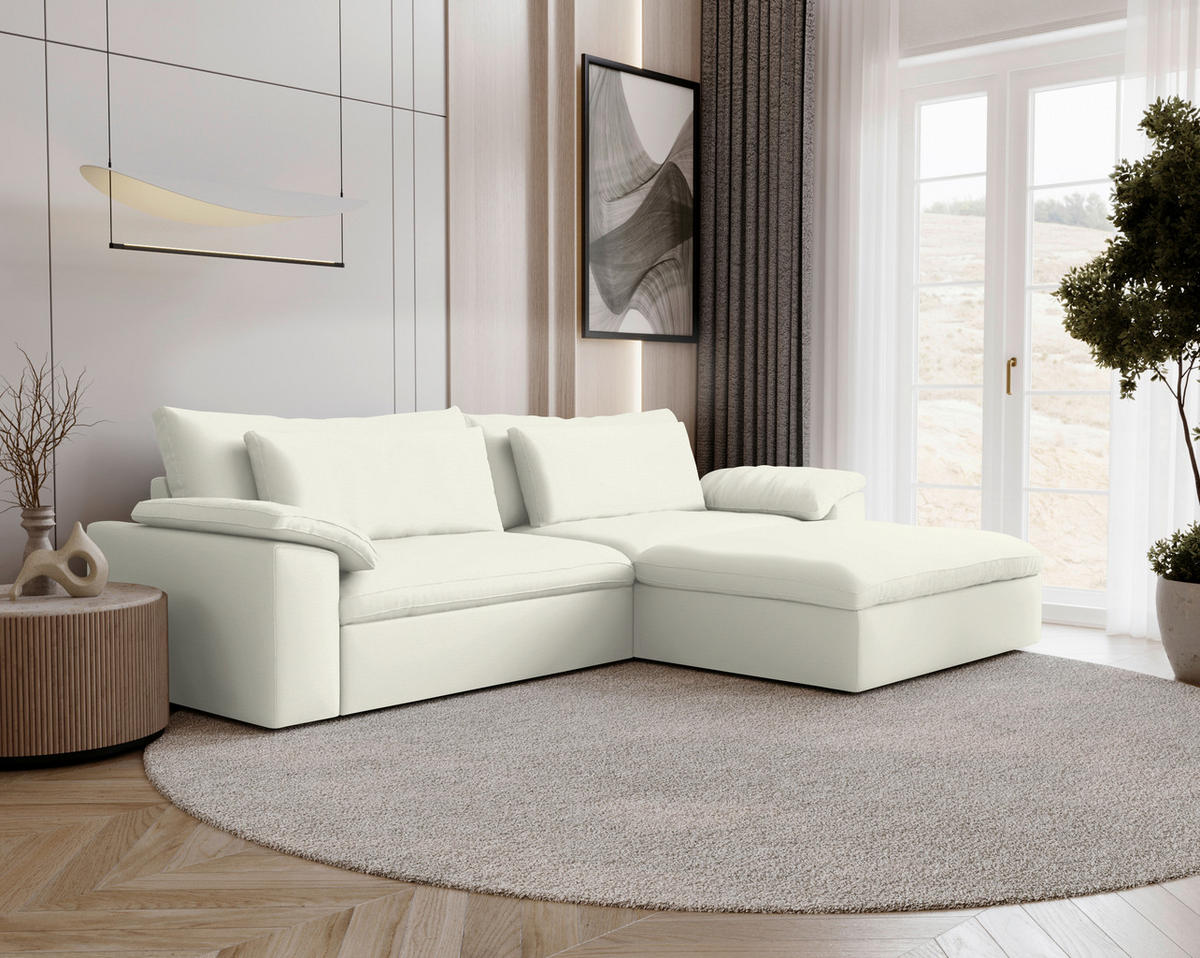ECKSOFA  Chenille Creme  - Creme/Schwarz, Modern, Kunststoff/Textil (306/198cm) - Carryhome