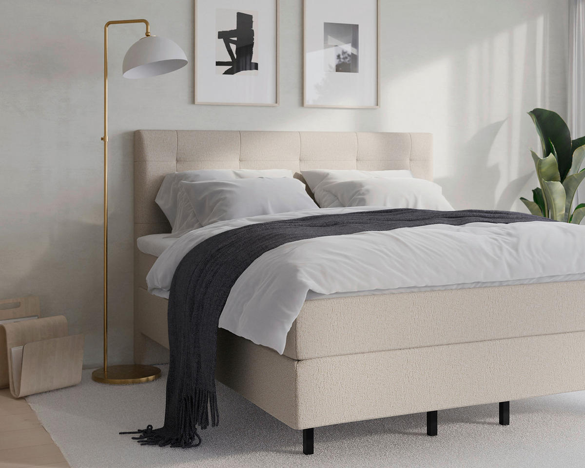 BOXSPRINGBETT 180/200 cm  in Sandfarben  - Sandfarben/Schwarz, KONVENTIONELL, Textil/Metall (180/200cm) - Jensen