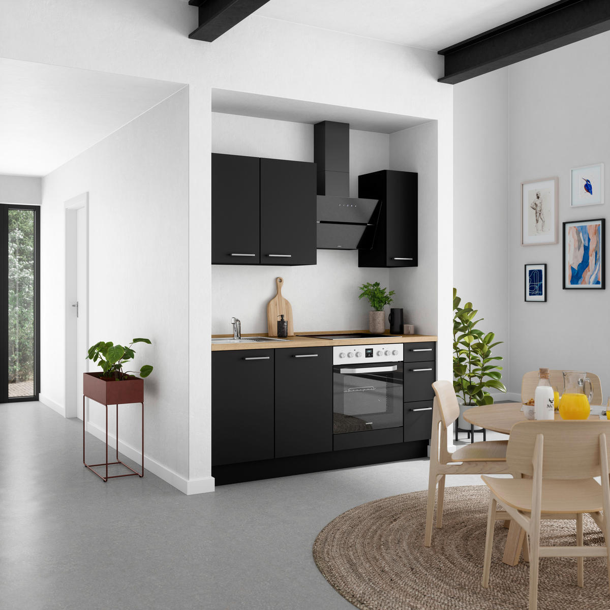 KÜCHENLEERBLOCK 180 cm   in Schwarz, Eichefarben  - Edelstahlfarben/Eichefarben, MODERN, Holzwerkstoff/Metall (180cm) - Nobilia